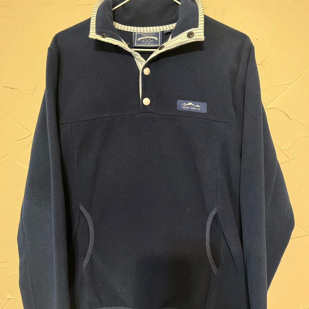 Lauren James Navy Pullover with Striped Collar
